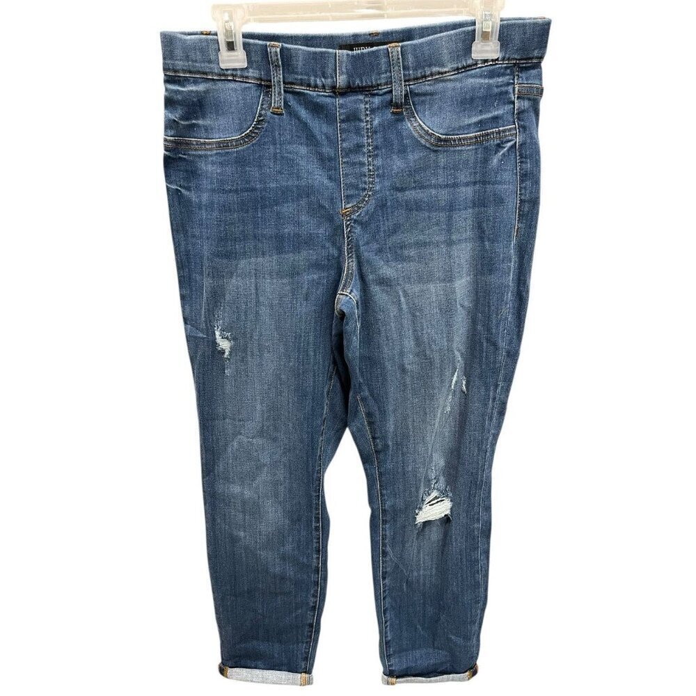 Judy Blue Women's 11/30 Boyfriend Fit Pull On Jeans Blue Denim Distressed